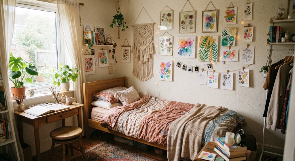 small bedroom with DIY Wall Art