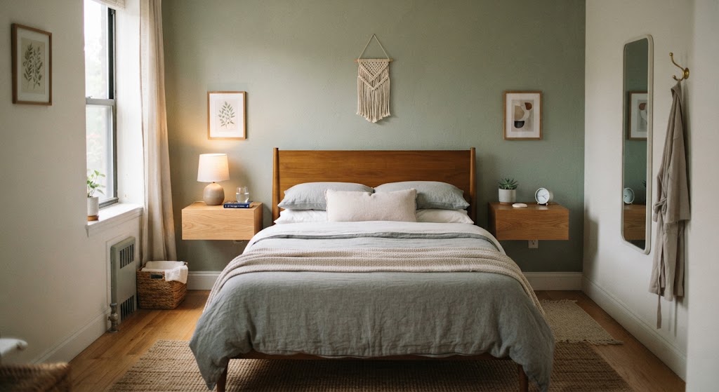 small bedroom with Floating Nightstands