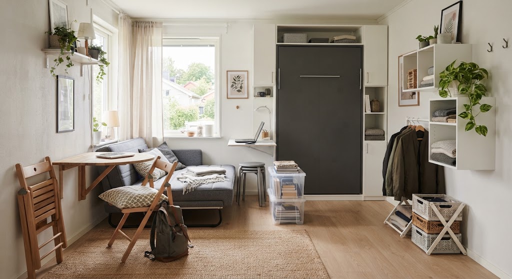 small bedroom with Foldable or Stackable Furniture