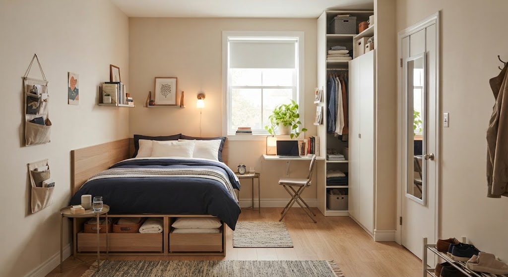 small bedroom with most efficient arrangement furniture