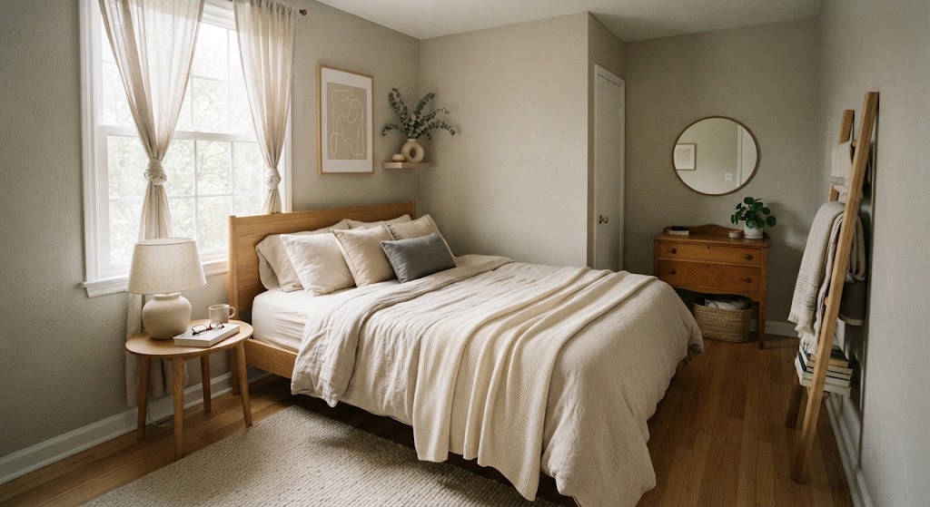 small bedroom with Soft neutral tones