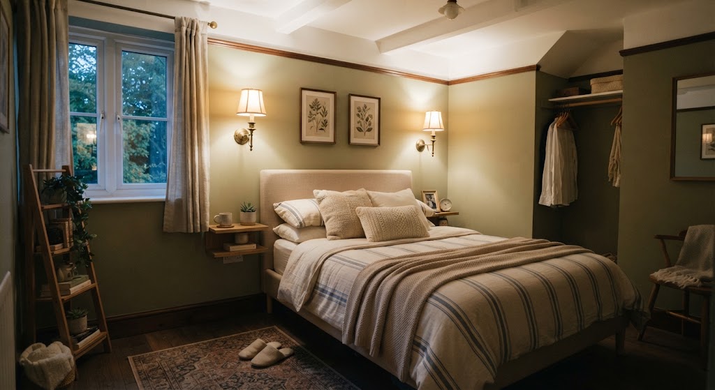 small bedroom with Wall Sconces