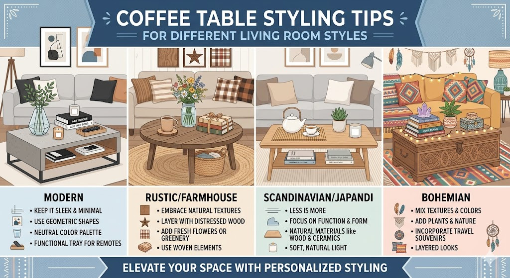 Coffee Table Styling Tips for Different Living Room Styles