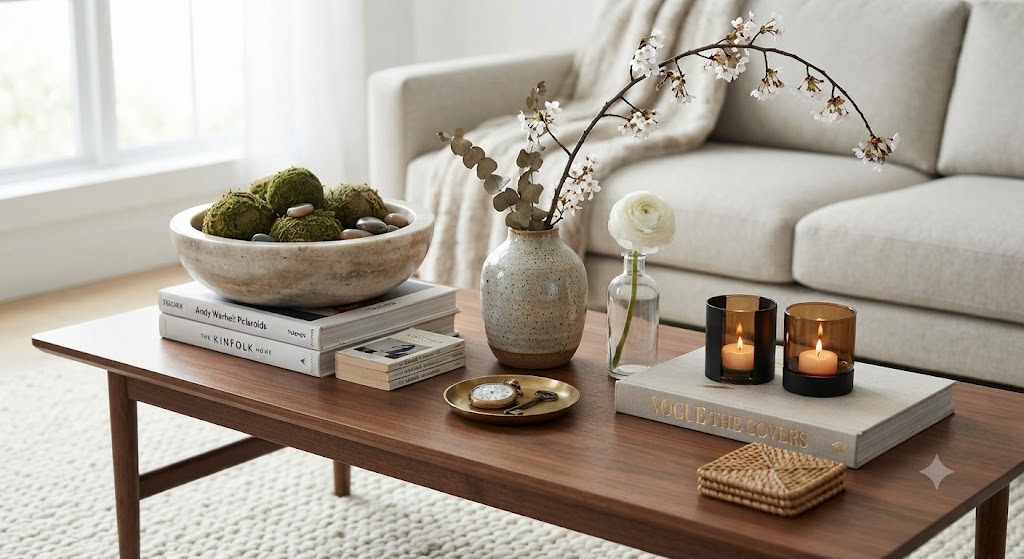 coffee table with mix High-End and Budget Pieces