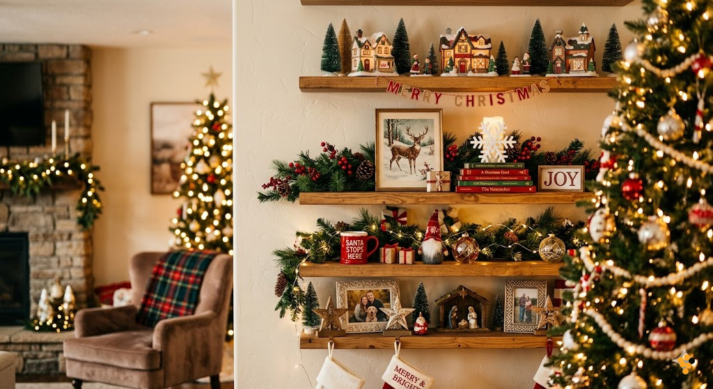 Christmas Living Room Shelves