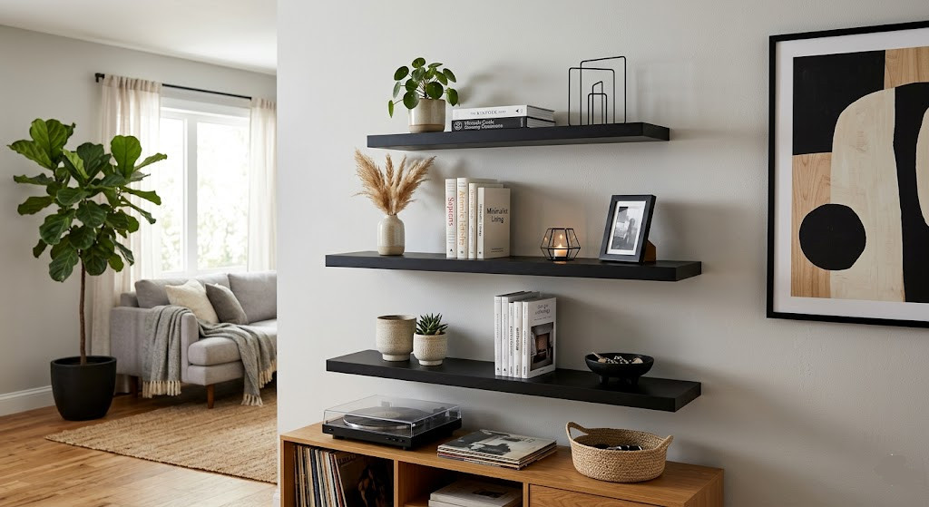 Modern Black Floating Shelves