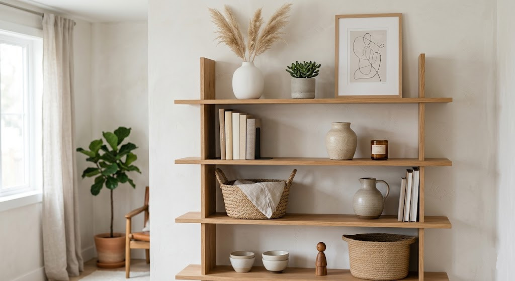 Neutral Scandinavian Shelf Decor