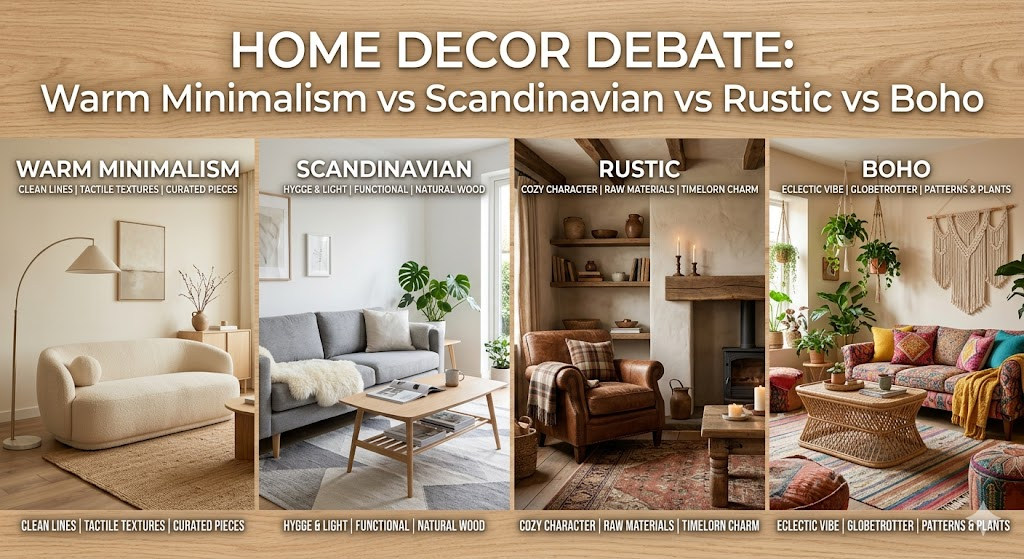 Warm Minimalism vs Scandinavian vs Rustic vs Boho