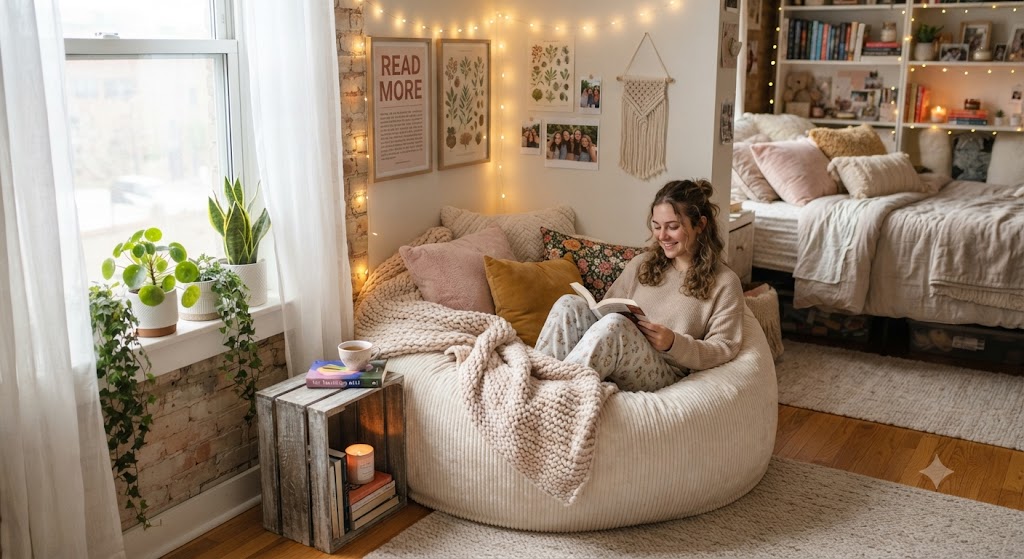 Cozy Bean Bag Reading Corner Bedroom for teenage girl