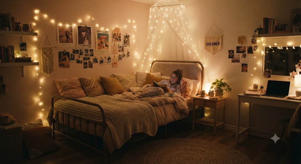 Fairy String Lights Bedroom for teenage girl