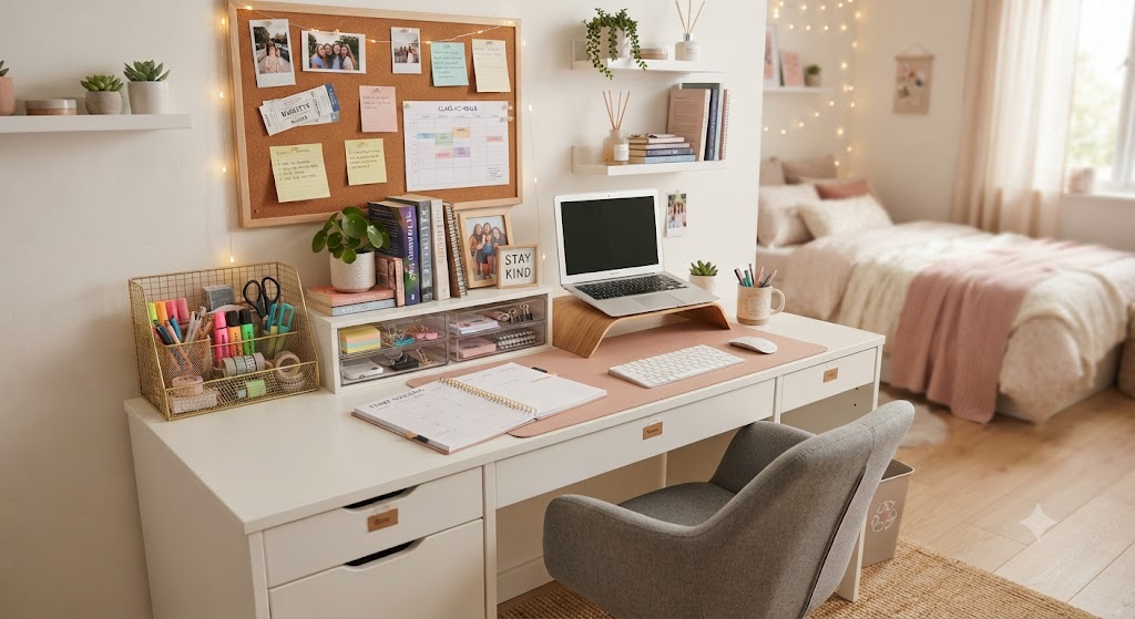 Organized Desk Setup Bedroom for teenage girl