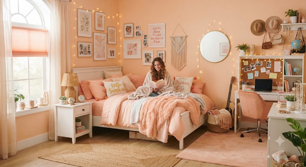 Peach Bedroom for teenage girl