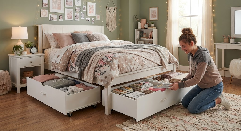 Under-bed Storage Drawers Bedroom for teenage girl